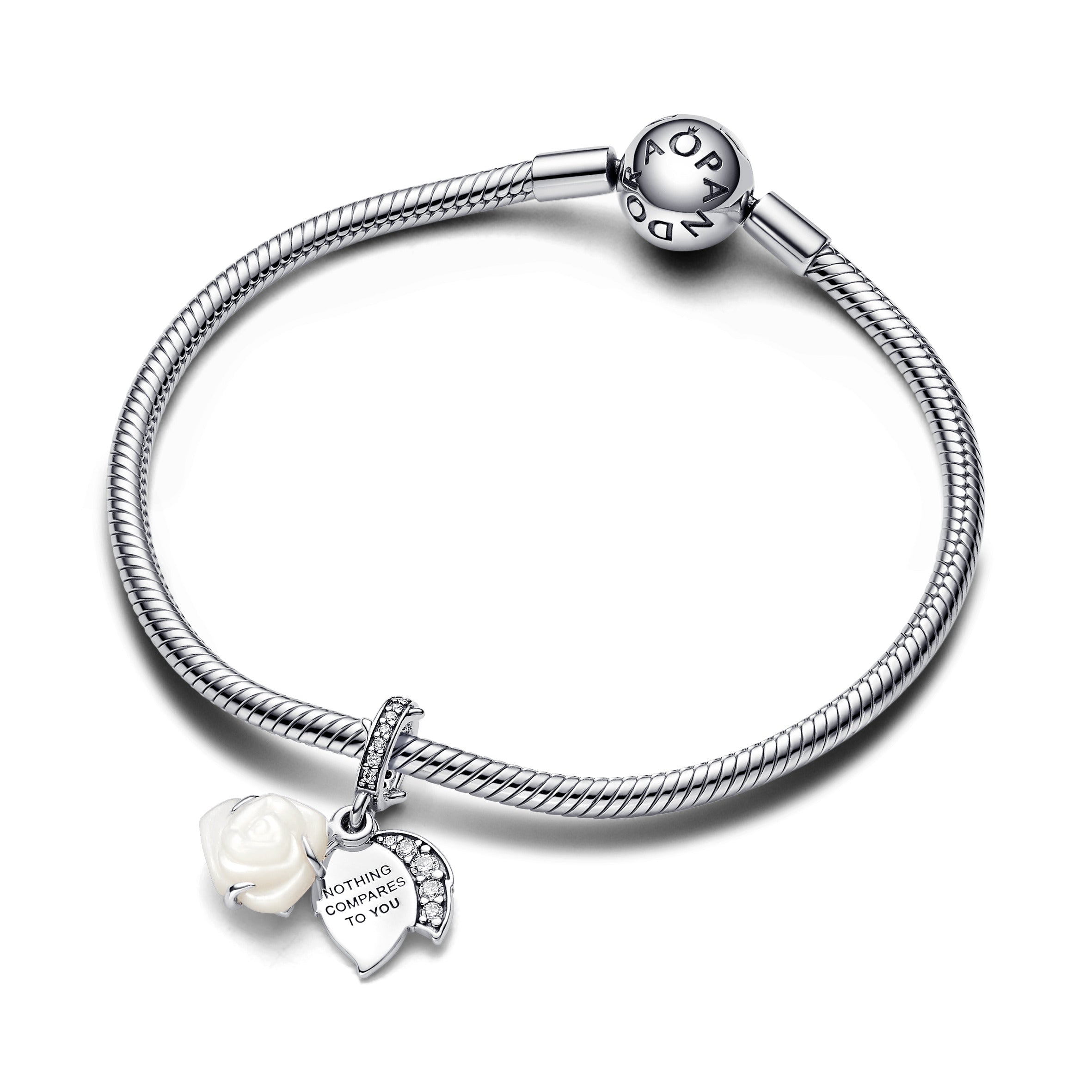 White Rose in Bloom Double Dangle Charm