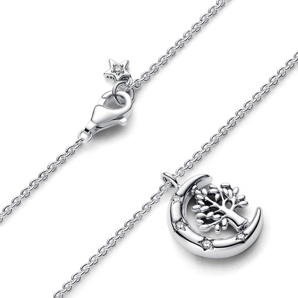 Moon & Spinning Tree of Life Pendant Necklace