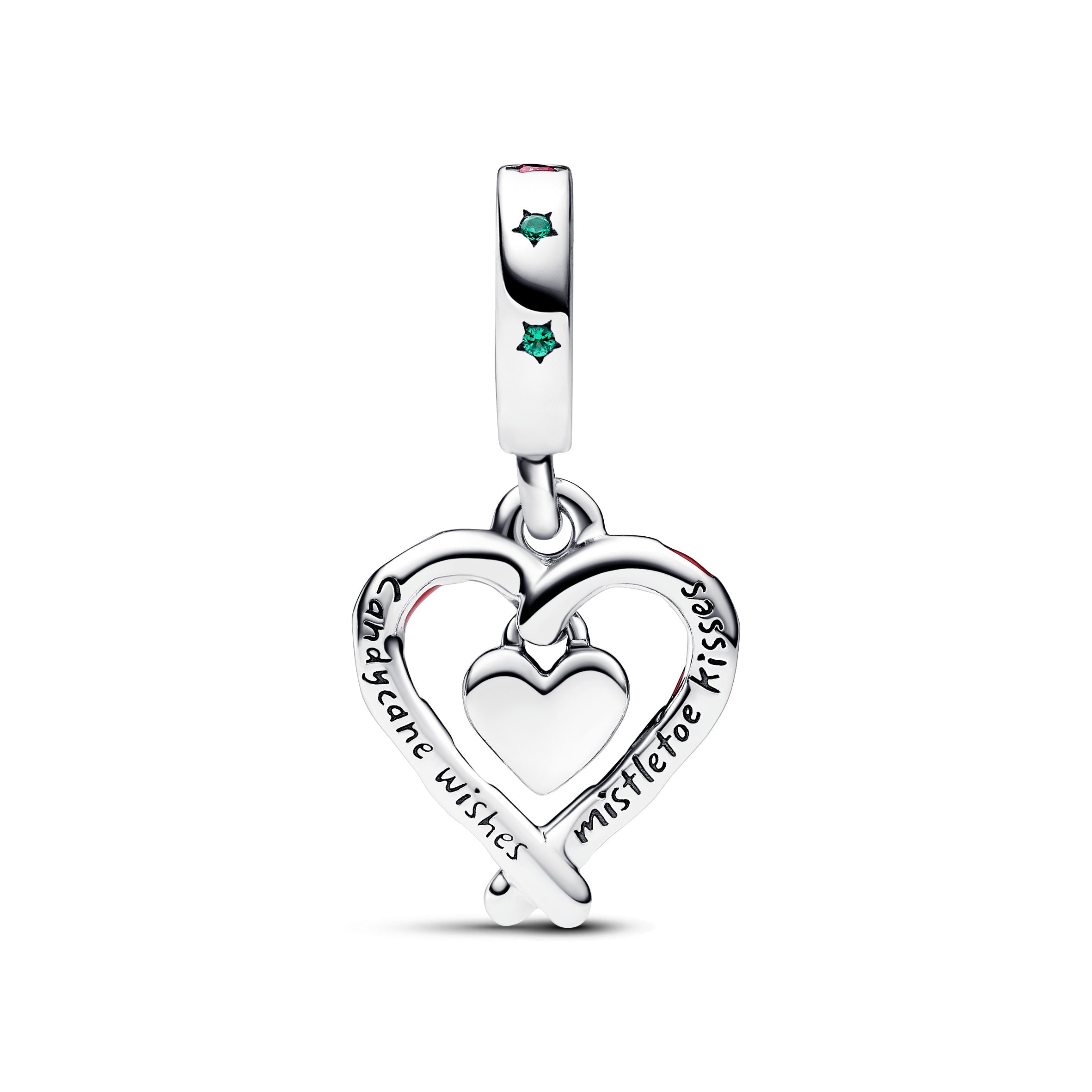 Double Candy Cane Heart Christmas Dangle Charm