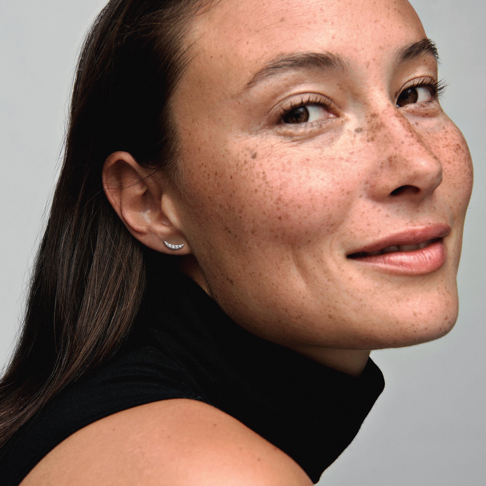 Sparkling Crescent Moon Stud Earrings