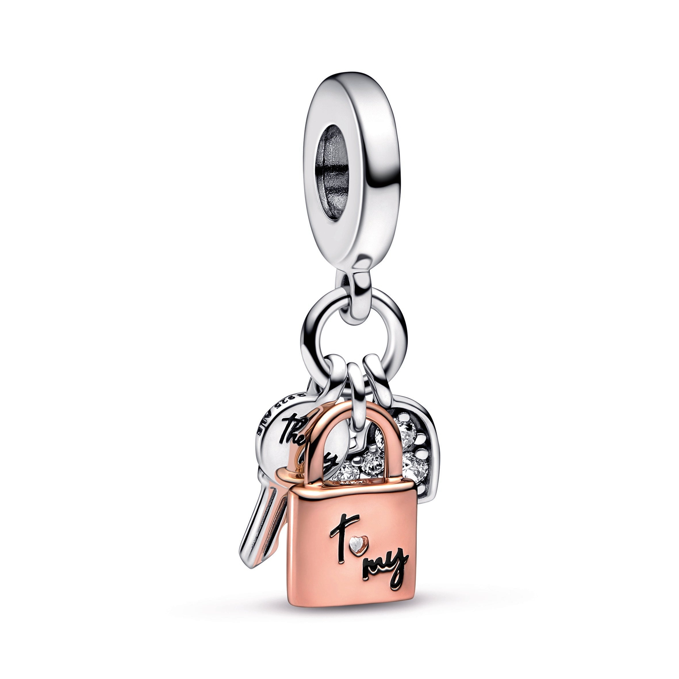 Two-tone Key, Padlock & Heart Triple Dangle Charm