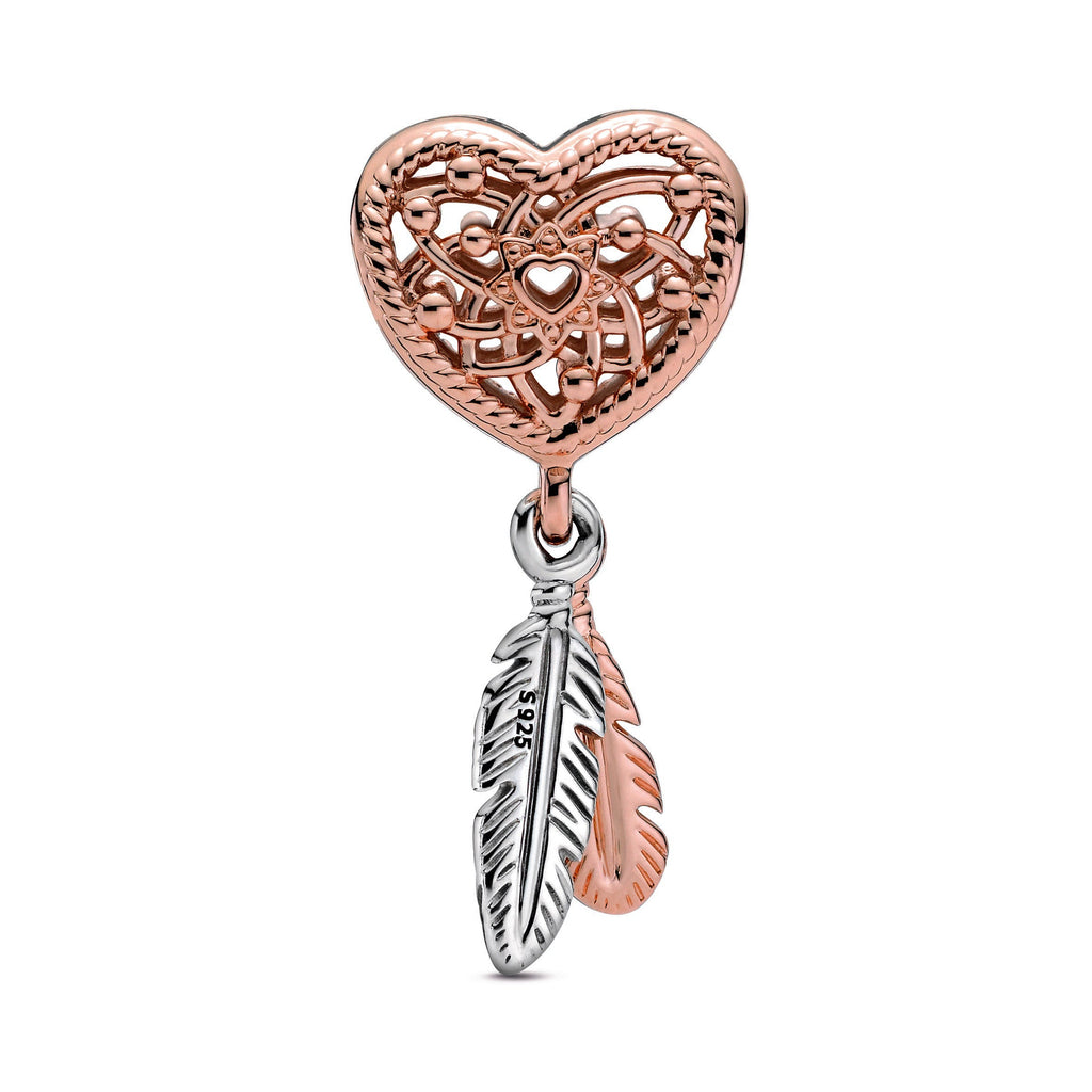 Openwork Heart & Two Feathers Dreamcatcher Charm