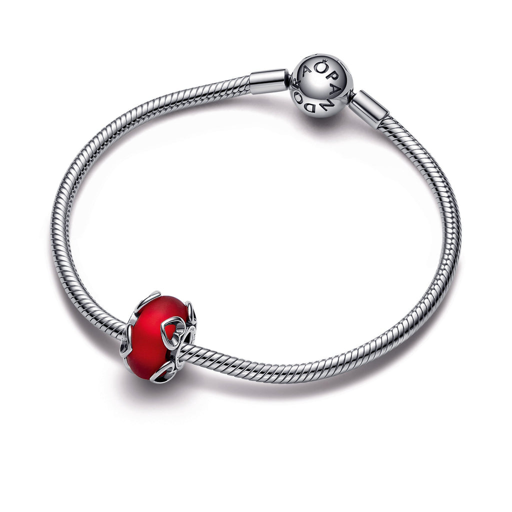 Frosted Red Murano Glass & Hearts Charm