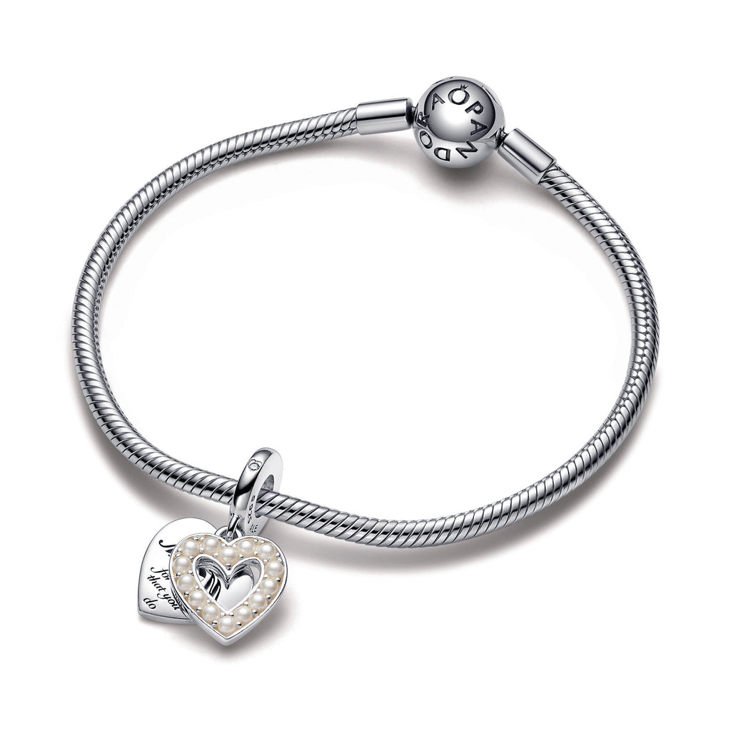 Pearlescent White Heart Double Dangle Charm