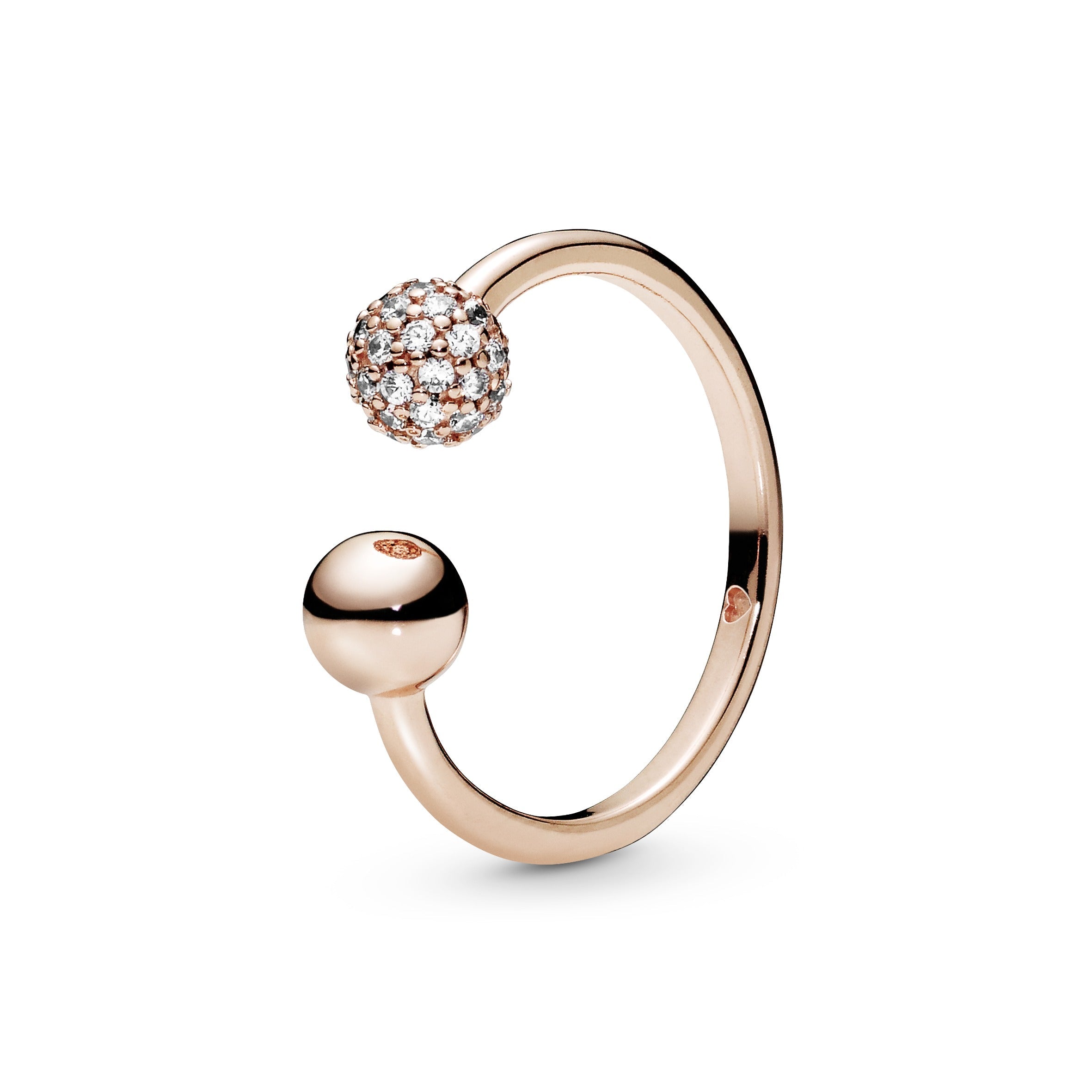 Polished & Pavé Bead Open Ring