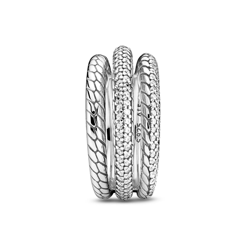 Triple Band Pavé Snake Chain Pattern Ring