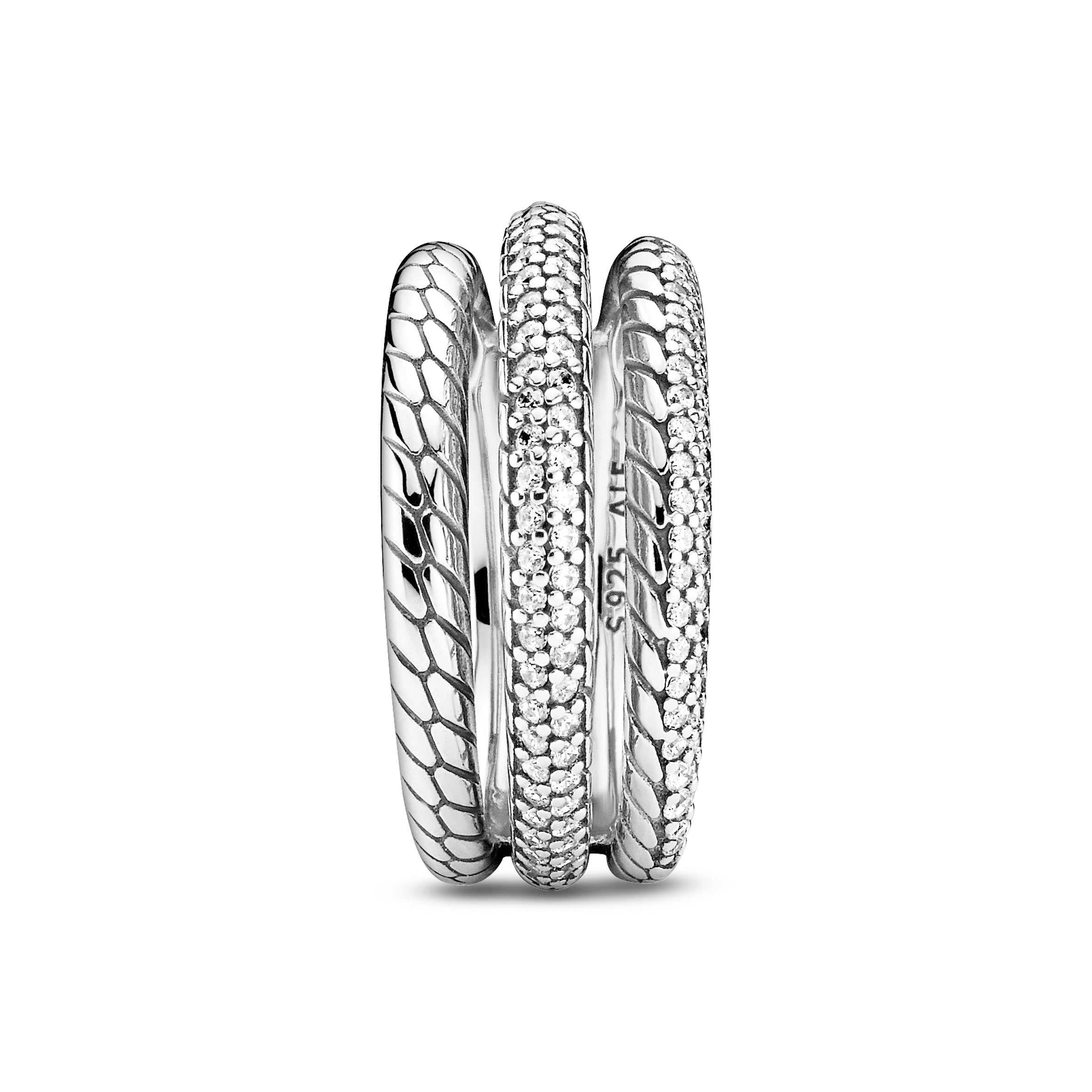 Triple Band Pavé Snake Chain Pattern Ring