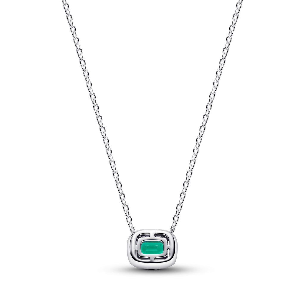 Rectangular Sparkling Green Halo Pendant Necklace
