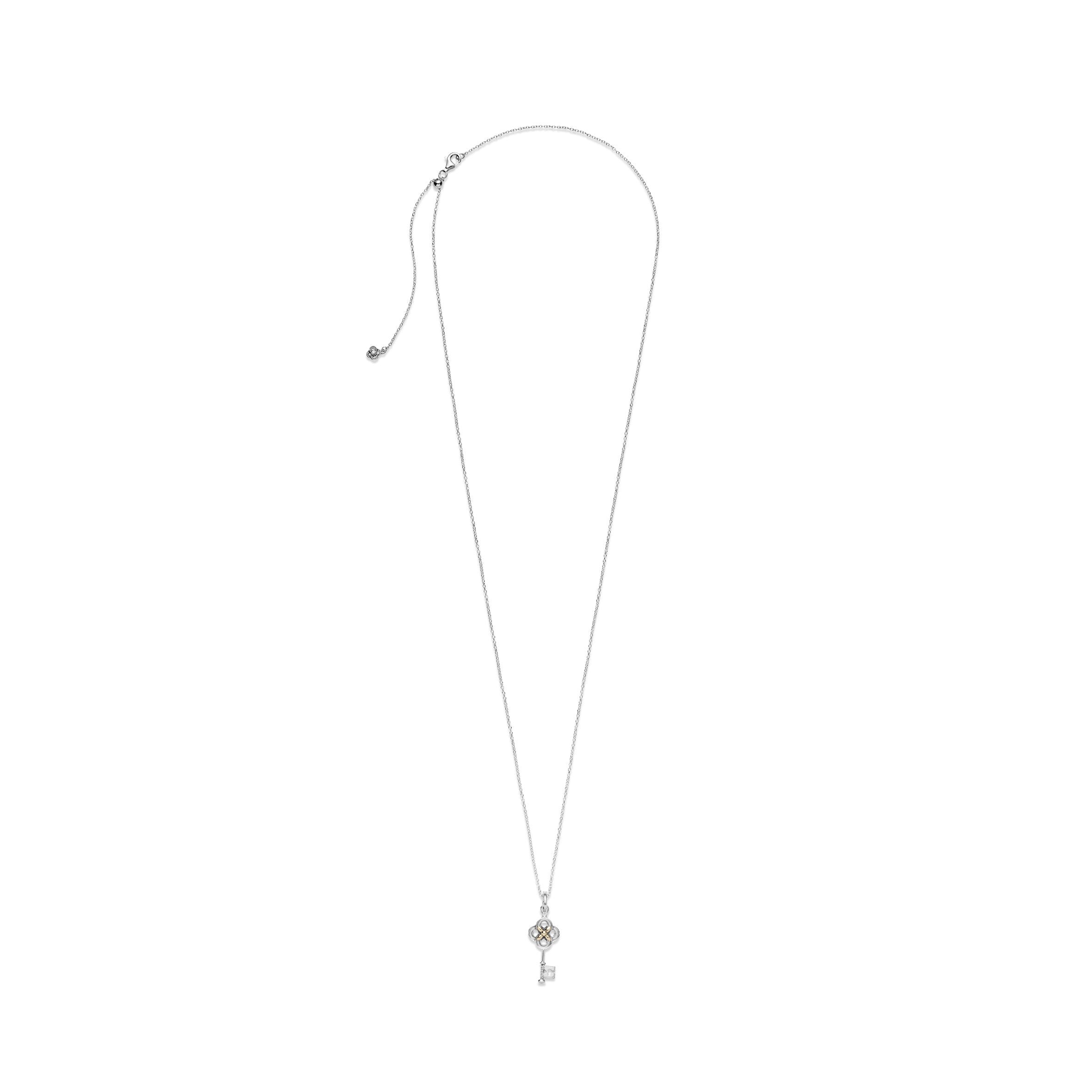 Two-tone Key & Flower Necklace