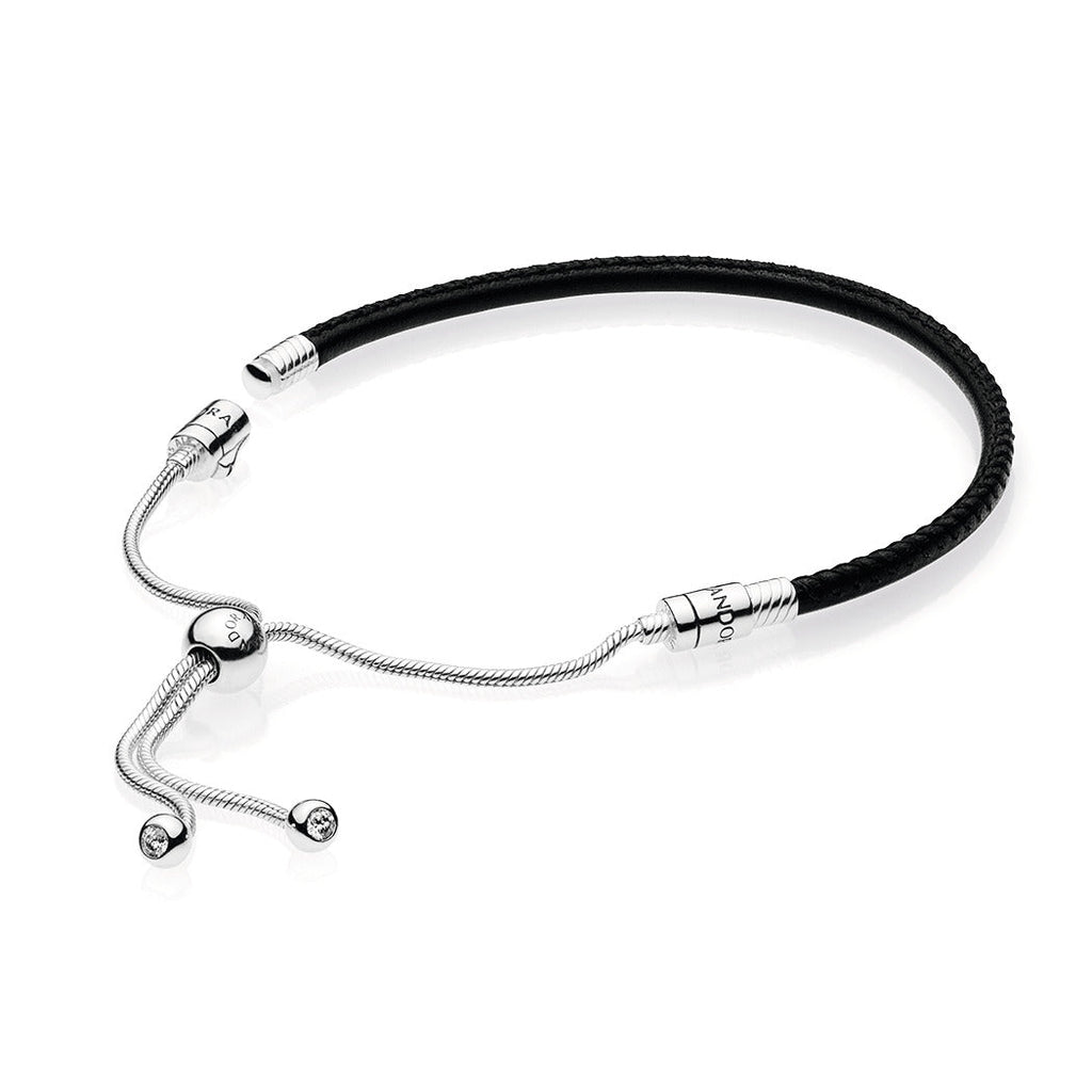 Pandora Moments Black Leather Slider Bracelet