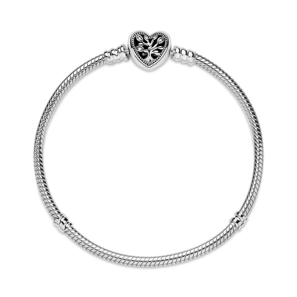 Pandora Moments Family Tree Heart Clasp Snake Chain Bracelet
