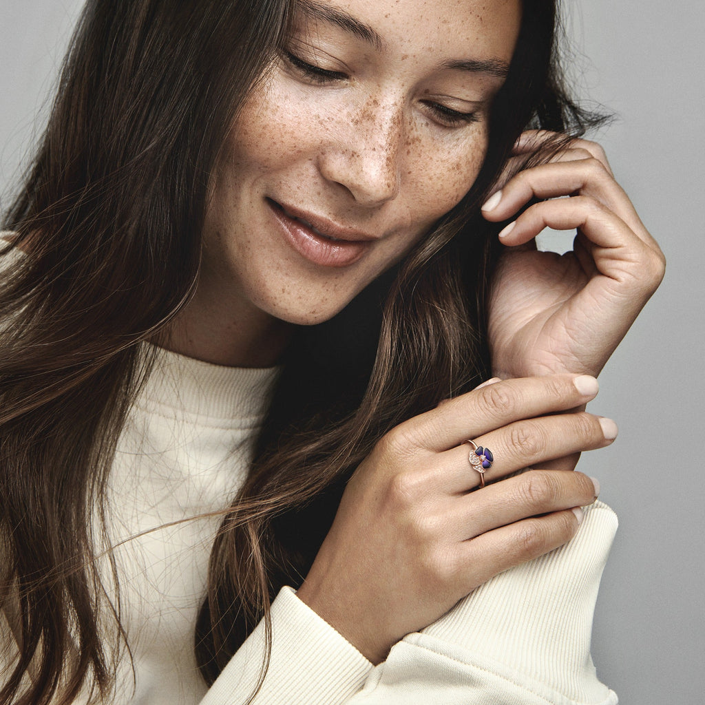 Deep Purple Pansy Flower Ring