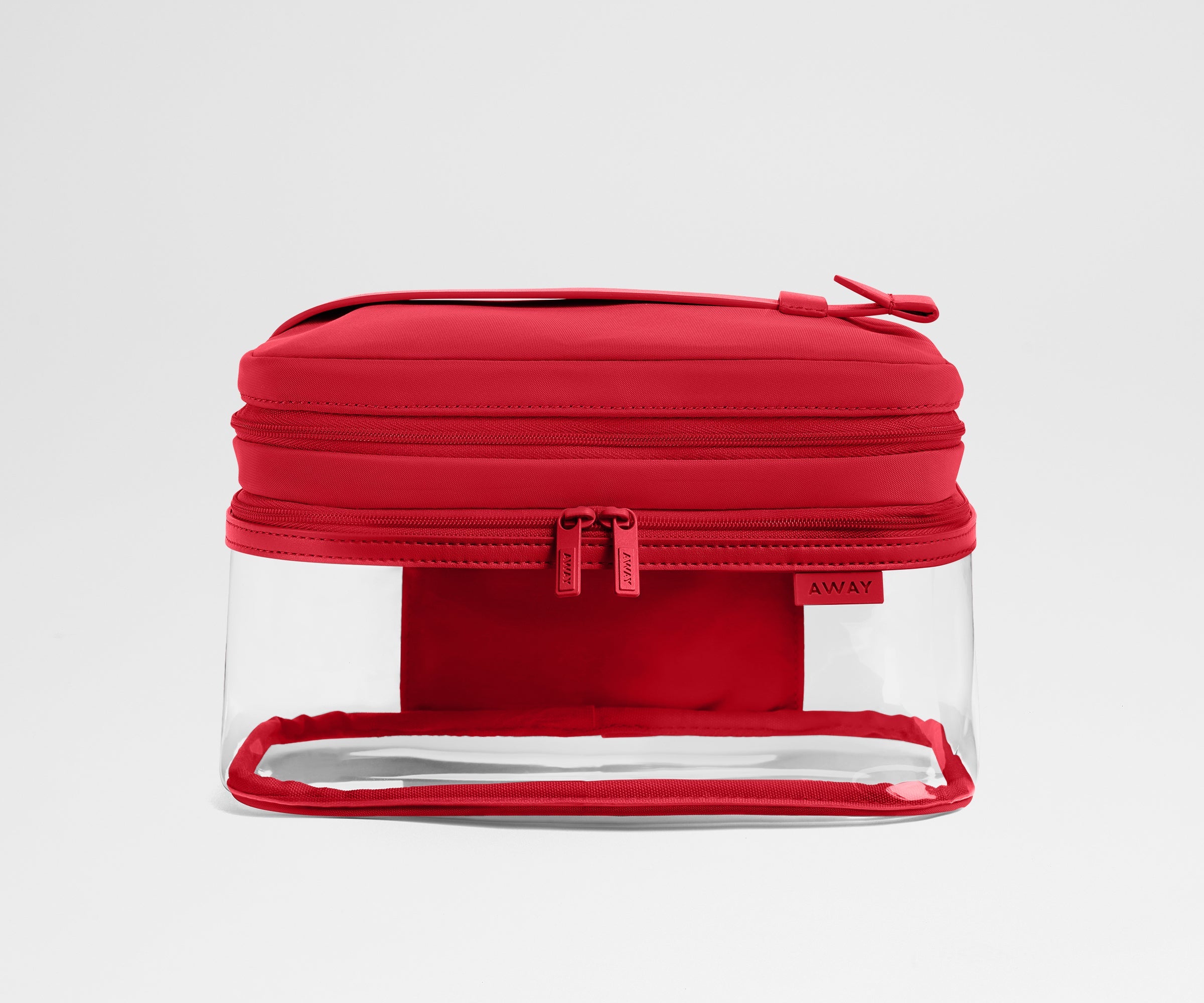 Away Clear Cosmetic Case Toiletry Bag - Cherry Red