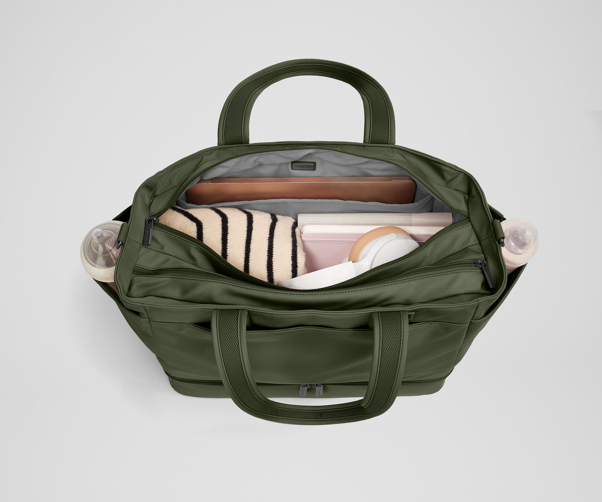 Away The Double Diaper Tote Diaper Bag - Olive Green