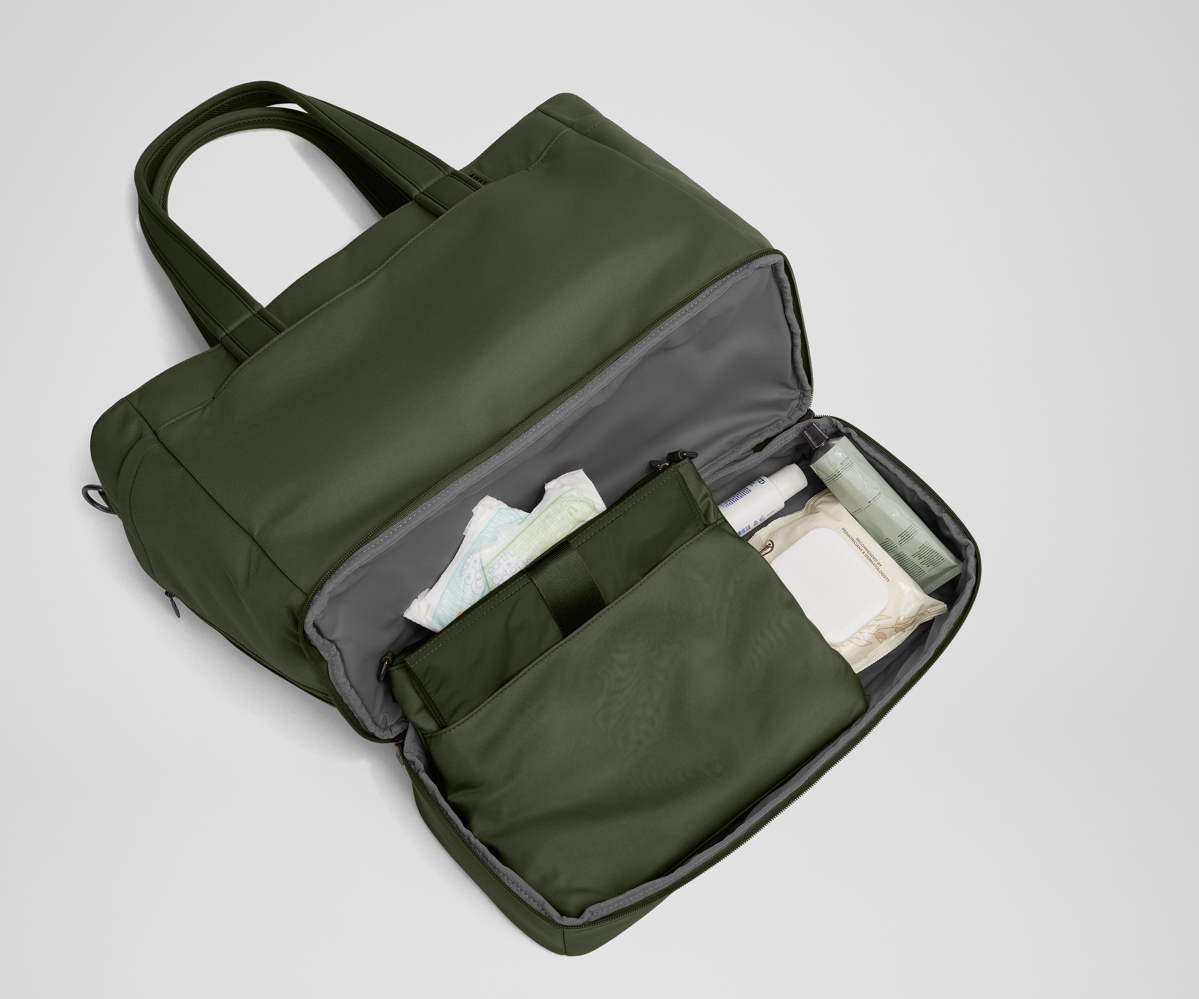 Away The Double Diaper Tote Diaper Bag - Olive Green